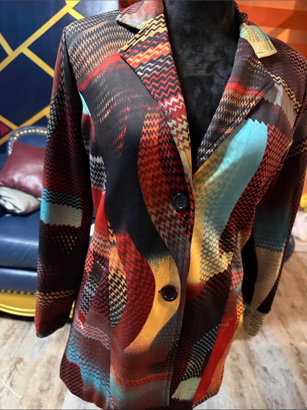 Women’s Multicolor Patterned Blazer Jacket - Picture 2 of 14